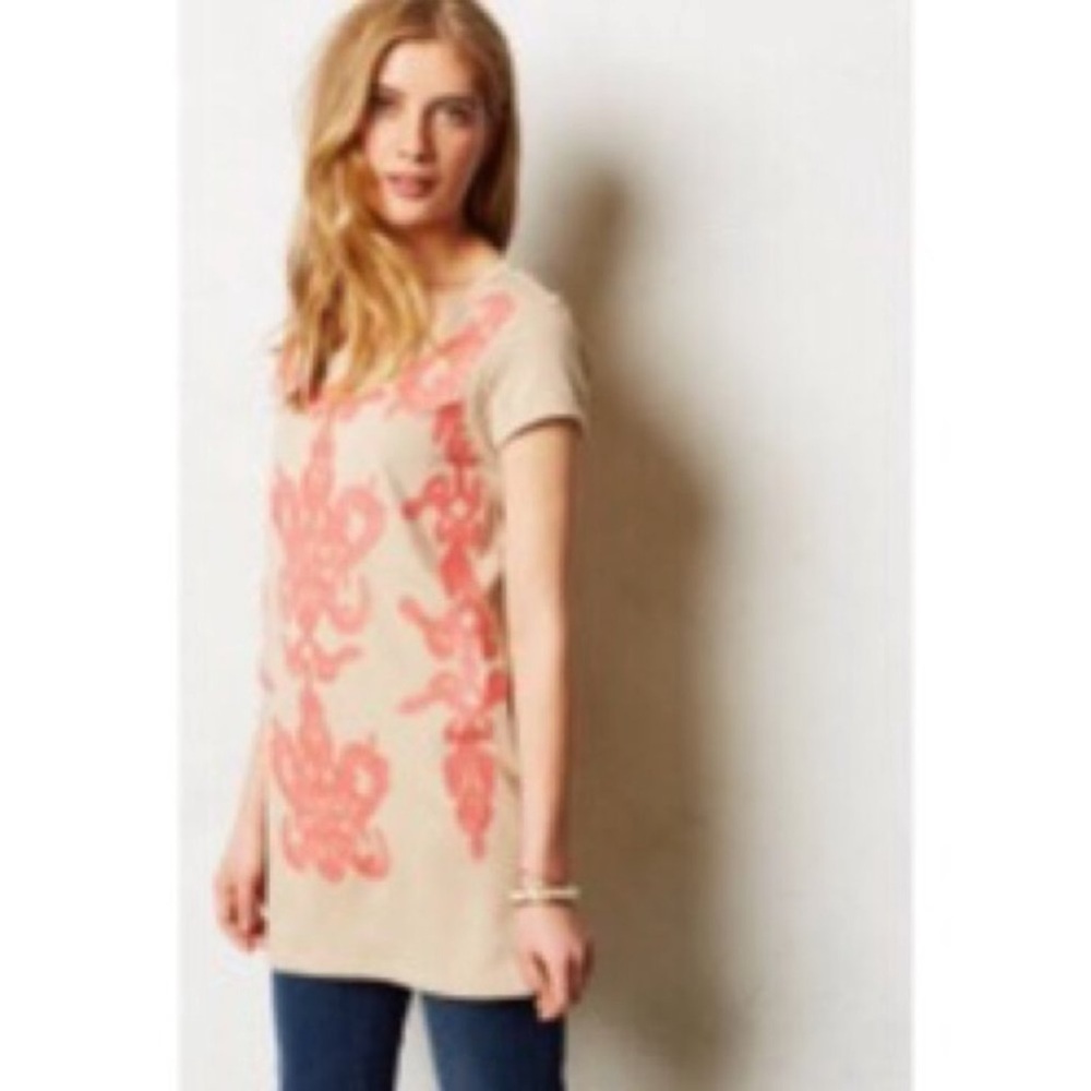 Meadow‎ Rue S Tan Coral Tunic Top embellished